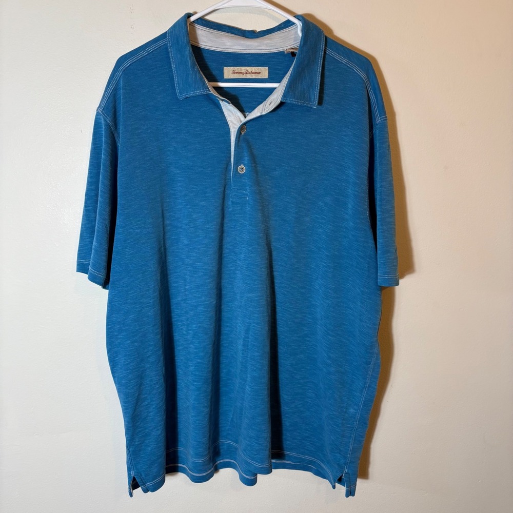 Tommy Bahama Blue Polo Shirt Mens XXL Two Button Short Sleeve Casual